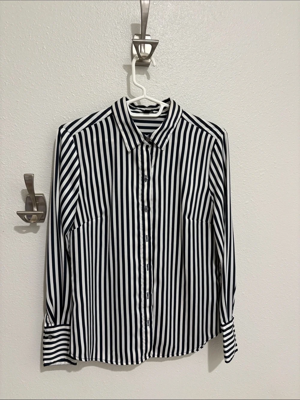 Banana Republic Black and White Vertical Stripe Button-Down Shirt